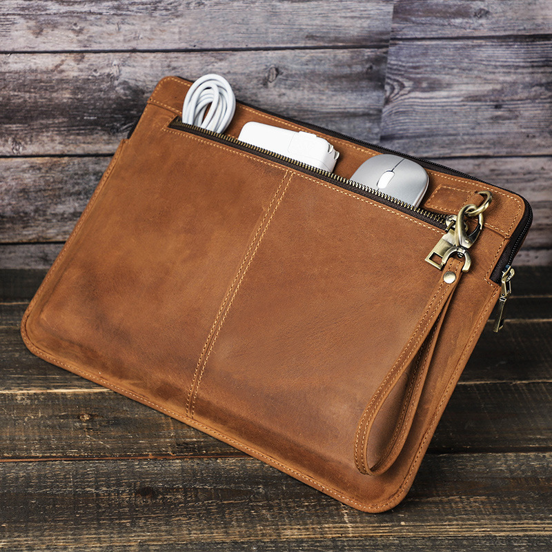 Suitable for MacBook Pro 14inch Apple Laptop Bag Retro Genuine Leather Zipper Hand Protective Cover