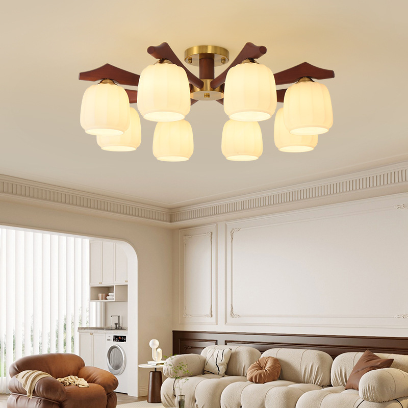 Nueva sensación de candelabro de estilo chino sala de estar madera sólida lámpara de comedor medieval lámpara de nuez dormitorio de melocotón retro estilo antiguo latón alto