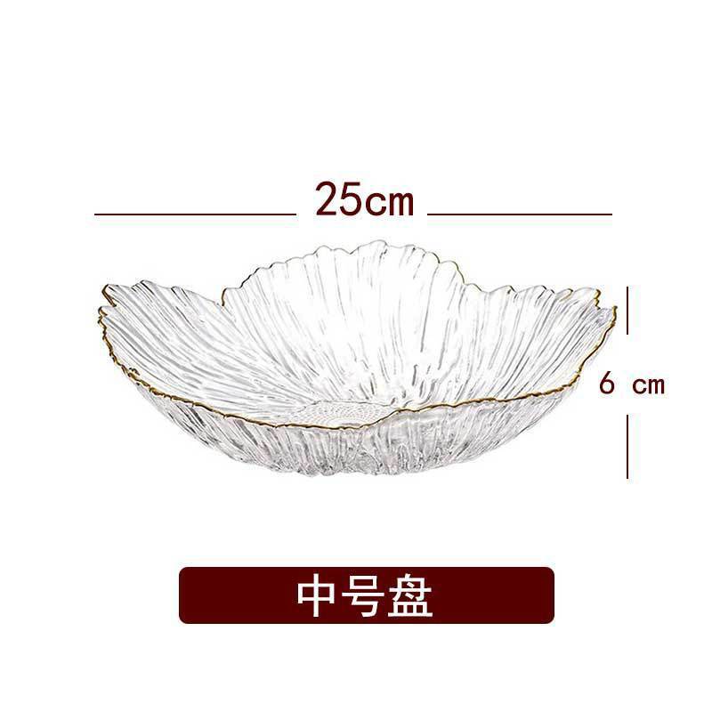 ヨーロッパのガラスの花とフルーツトレイ、ハイエンドのホームフロントデスク、軽くて豪華な金縁の大容量ティートレイ、スナックとドライフルーツトレイ|undefined