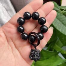 爆款仿黑曜石手捻 转运珠文玩手串 指尖跑环串珠手持醒狮吊坠女盘