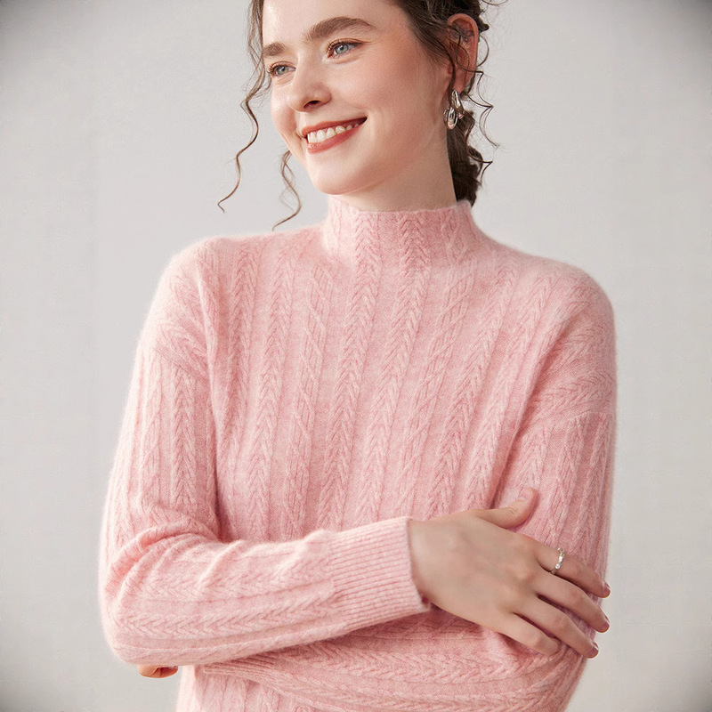 Factory Wholesale Solid Color Cashmere Half Turtleneck Alana Loose Pullover Knitted Bottoming Sweater Versatile Sweater for Women