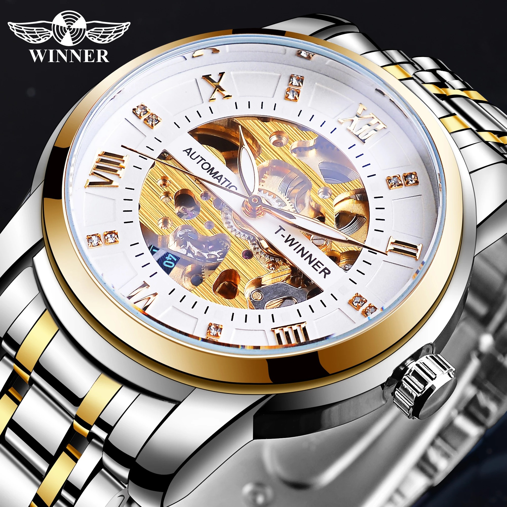 Nuevo estilo winner estilo europeo y americano moda masculina casual hueco mecánico impermeable automático reloj mecánico