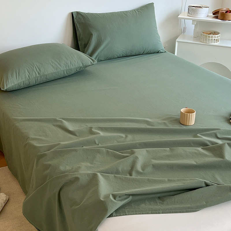 Sábanas de algodón lavado de color sólido de algodón pieza única 100 sábanas de algodón puro para dormir desnudas cama individual dormitorio individual doble traje de tres piezas 3