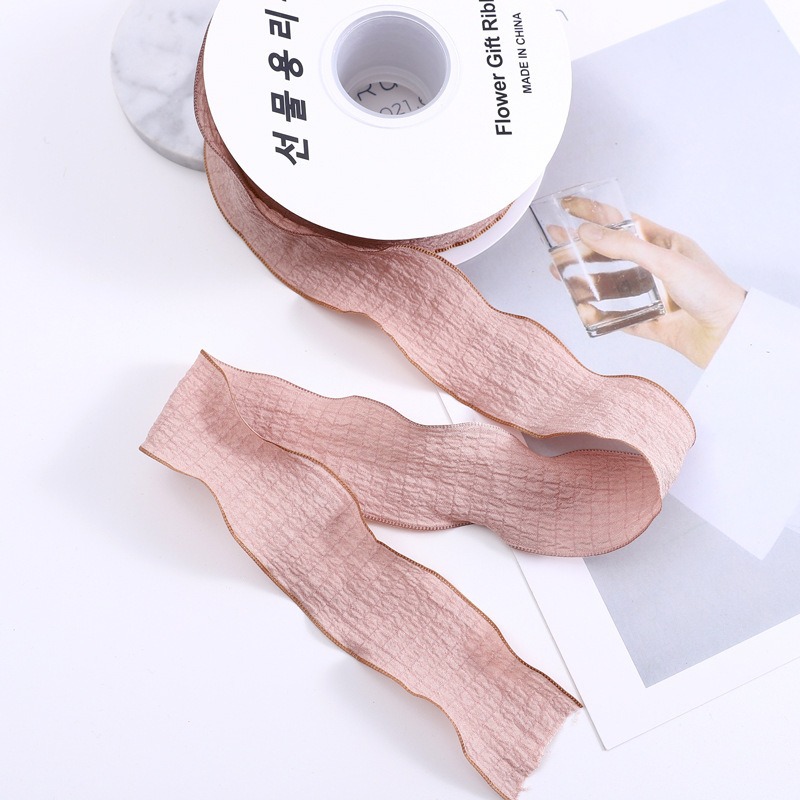 Cinta floral al por mayor 4cm borde dorado colorido ramo arco onda hilo llano cinta flor material de embalaje