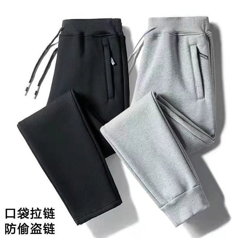运动裤男士春秋款潮流宽松直筒休闲长裤子秋冬季加绒保暖束脚卫裤|undefined