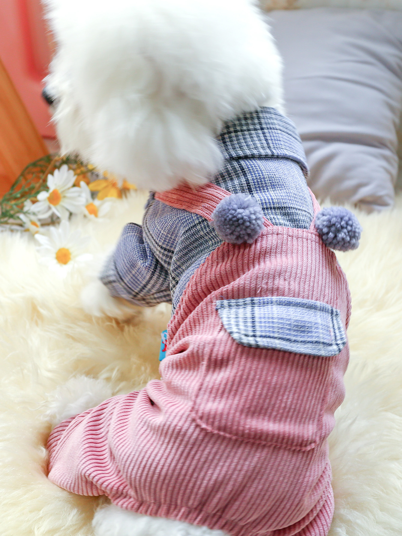 ボールチェックのサロペット-ブルーチェック