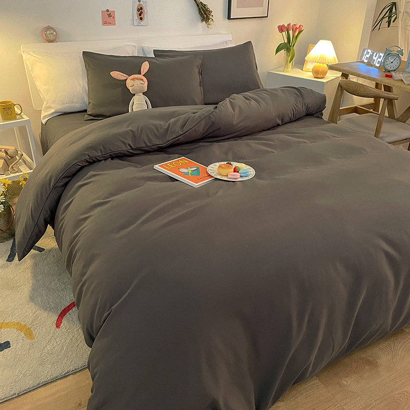 Solid Color Brushed Cotton Bedding Four-Piece Bed Sheet Wholesale Pillowcase Duvet Cover Plain Three-Piece Set Reactive_voghion.com