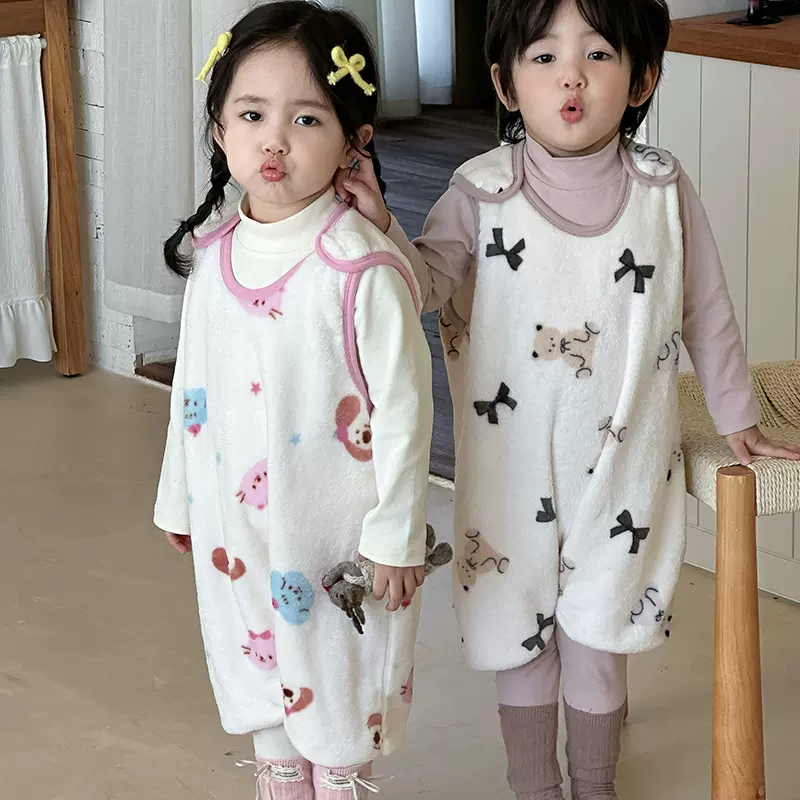 儿童睡袋背心式秋冬防踢被神器法兰绒护肚男女宝宝保暖连体防着凉