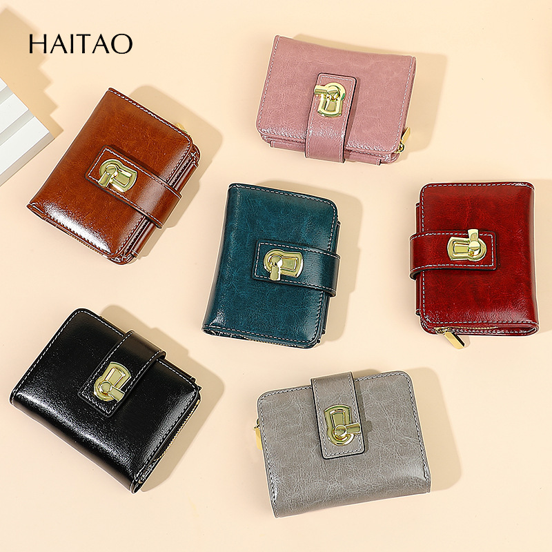 2025 nueva billetera de tres pliegues de venta caliente transfronteriza, billetera corta con múltiples tarjetas, estilo de explosión de piel de aceite