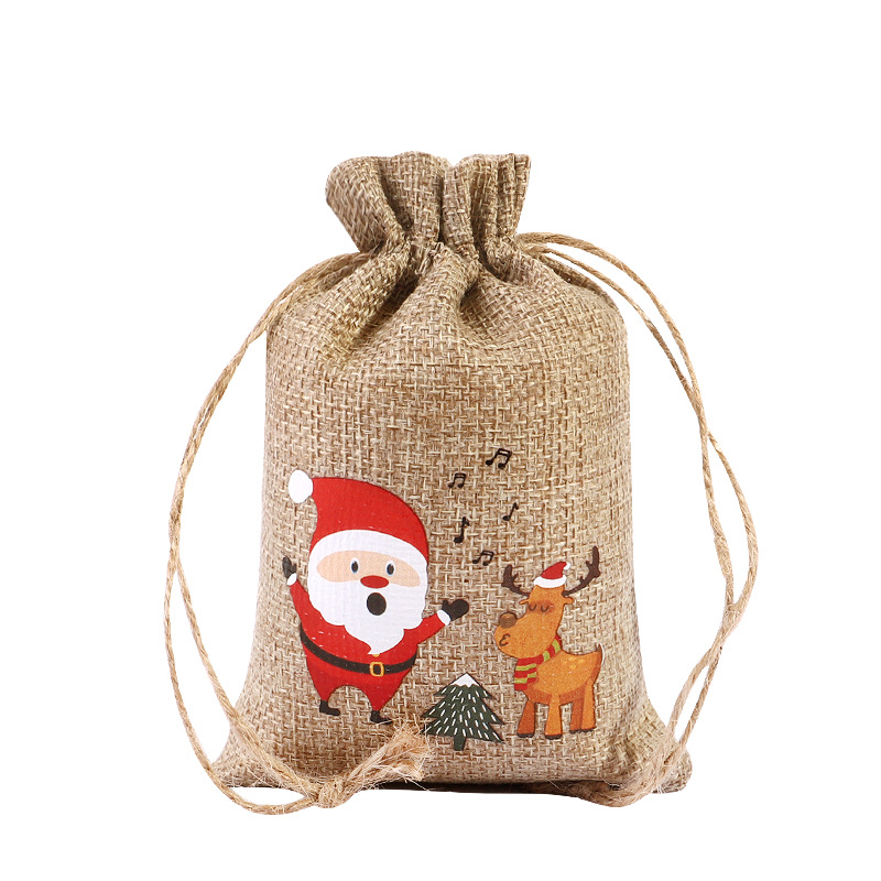 2024 nueva bolsa de arpillera de Navidad regalo de caramelo de Navidad bolsa de tela pequeña cordón de Navidad joyería de arpillera bolsa de embalaje