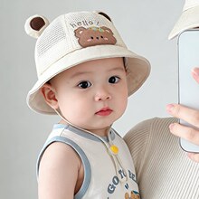 婴儿帽子春夏季薄款渔夫帽可爱卡通遮阳网帽男女宝宝户外防晒盆帽