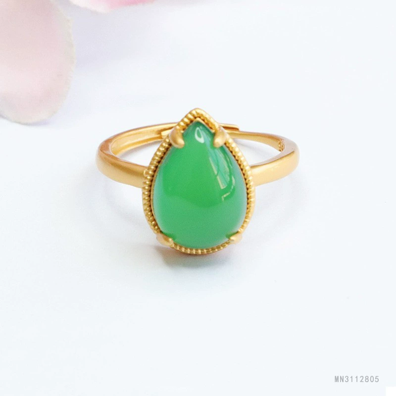 Кольцо с каплевидным камнем из жадеита ледяного зеленого цвета и императорского зеленого агата, оптовая продажа для женщин, дропшиппинг S3112805