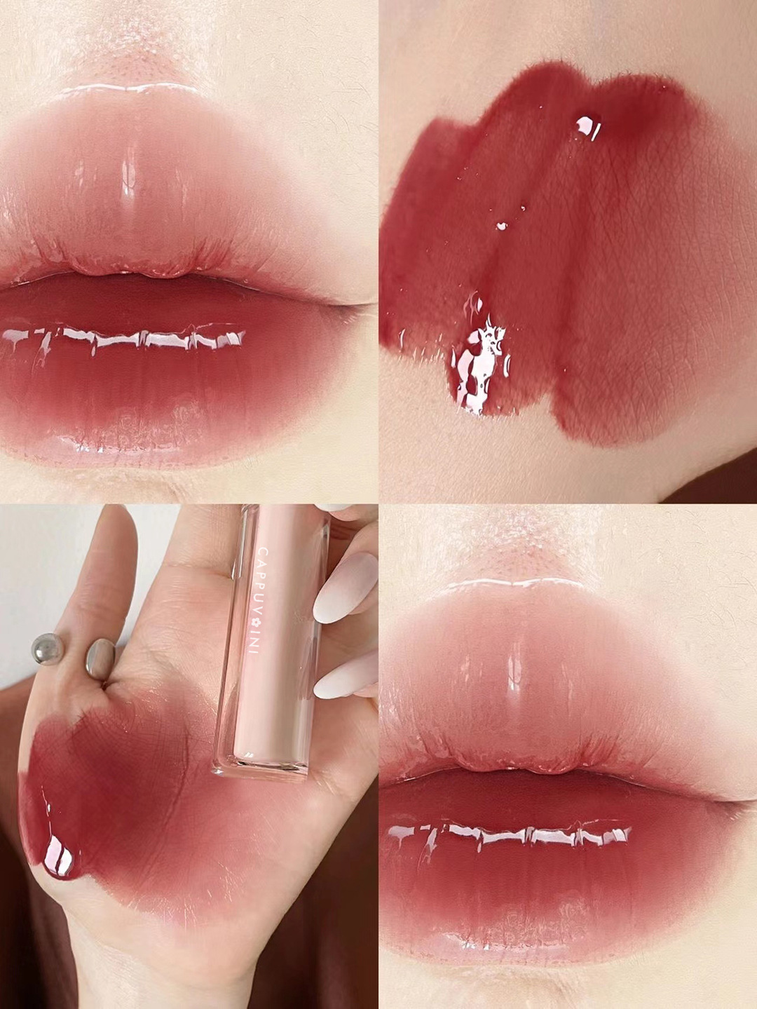 Douyin Makeup Cappuvini Ice Tea Mirror Surface Water Gloss Lip Gloss, long-lasting and easy to color Glass Jelly Lip Gloss wholesale undefined