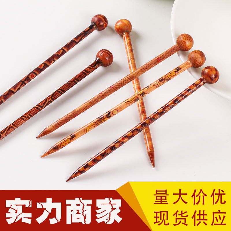 Retro wooden ethnic Chinese hairpin