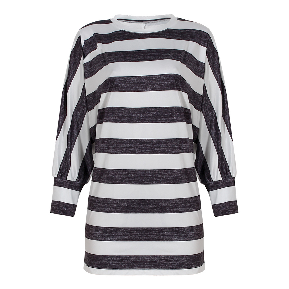 Stripe Print Long-Sleeved Loose Casual T-Shirt NSKX108723