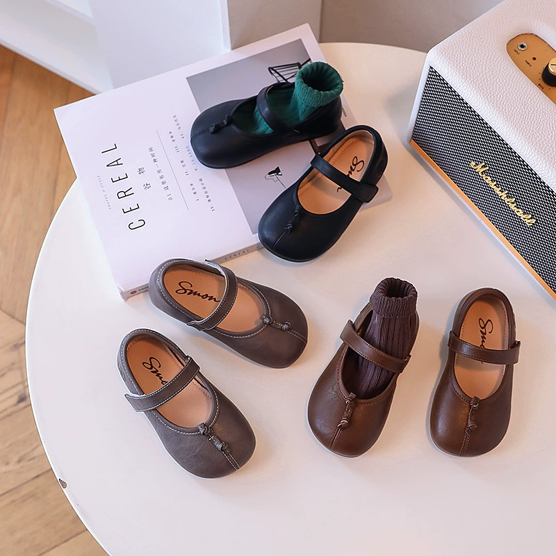 Demi-season children's shoes for leather shoes, footwear English style for princess, trend of season, soft sole, British style