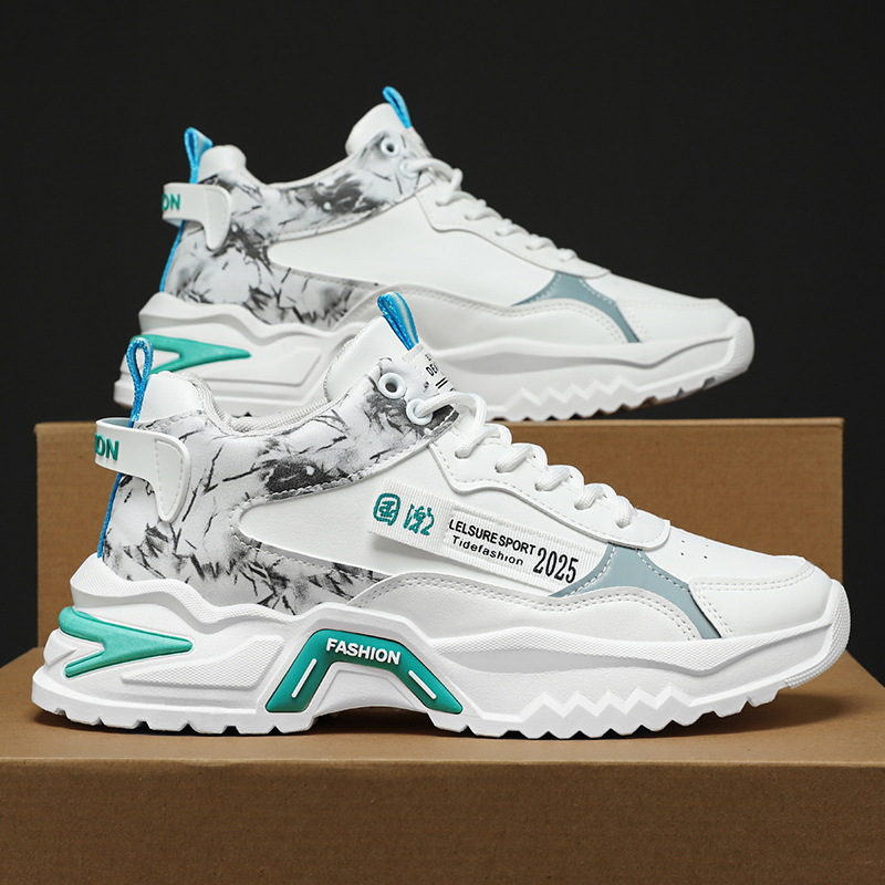 Men's Shoes Autumn New High-Top Sports Shoes Trendy Versatile White Sneakers with Hidden Height Increase Casual Running Dad Shoes