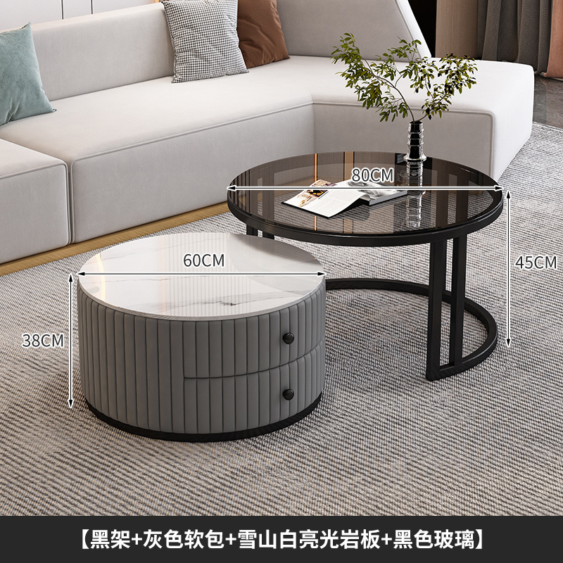 Mesa de té de tabla de roca de lujo ligero para el hogar 2024 nuevo tipo de mesa de té de vidrio templado redondo simple y de alta calidad