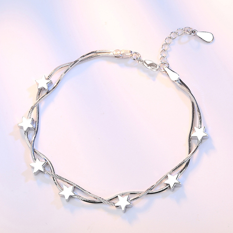 Fashion Love Window Rubik's Cube Silver Bracelet Women's Korean-style Sweet Double Snake Bone Chain Five-pointed Star Bracelet Bracelet Jewelry