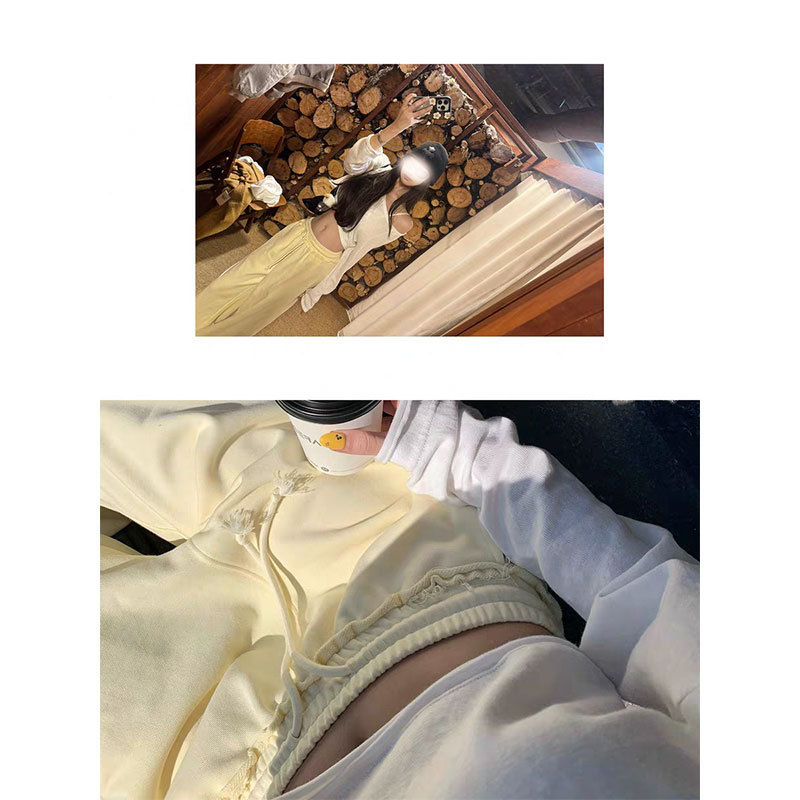 Wuuus【La Girl】Loose-Fitting Cotton Pants with Lace Waistband for Women, Summer Non-Locking Hem, Cream-Colored Sports Pants Wuuus【La Girl】Loose-Fitting Cotton Pants with Lace Waistband for Women, Summer Non-Locking Hem, Cream-Colored Sports Pants