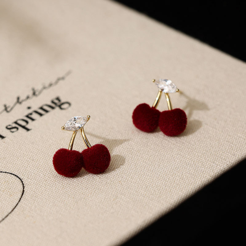 Cute burgundy red demi-season autumn universal earrings