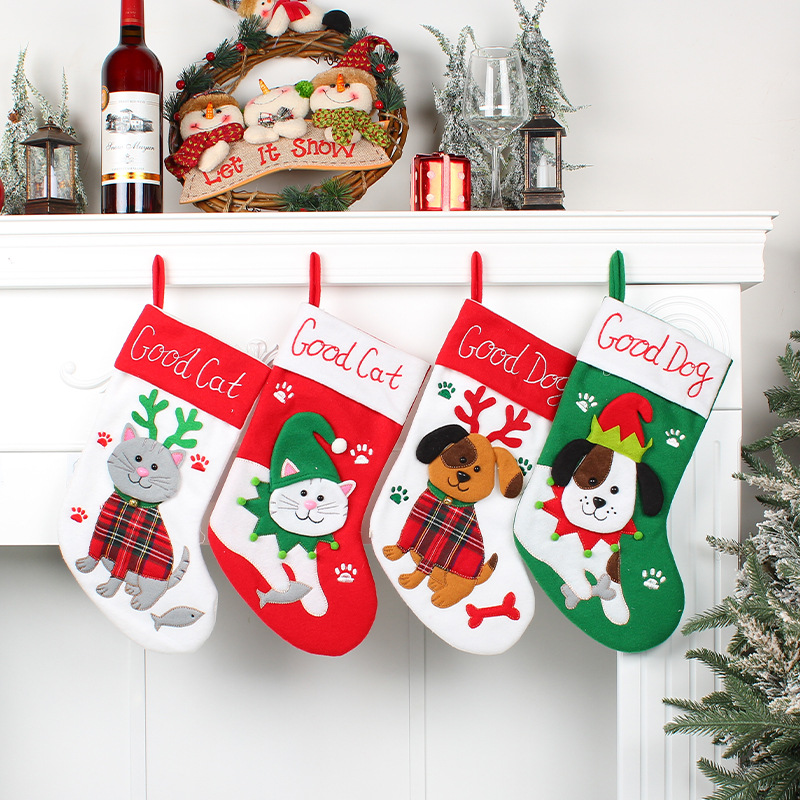 Hong Kong Love New Product Cute Cat and Dog Christmas Socks Cartoon Christmas Socks Pendant Christmas Tree Gift Bag Decorative Socks