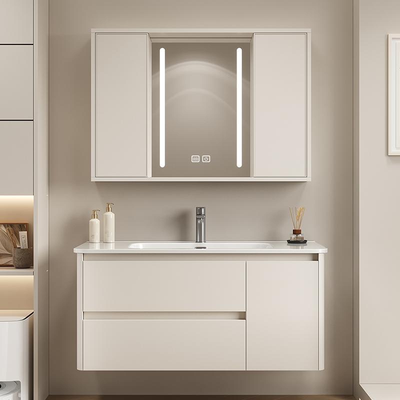 Espejo de Feng Shui push-pull oculto, armario de baño de panal, lavabo cerámico integral, lavabo de mano, lavabo de cara, lavabo de baño