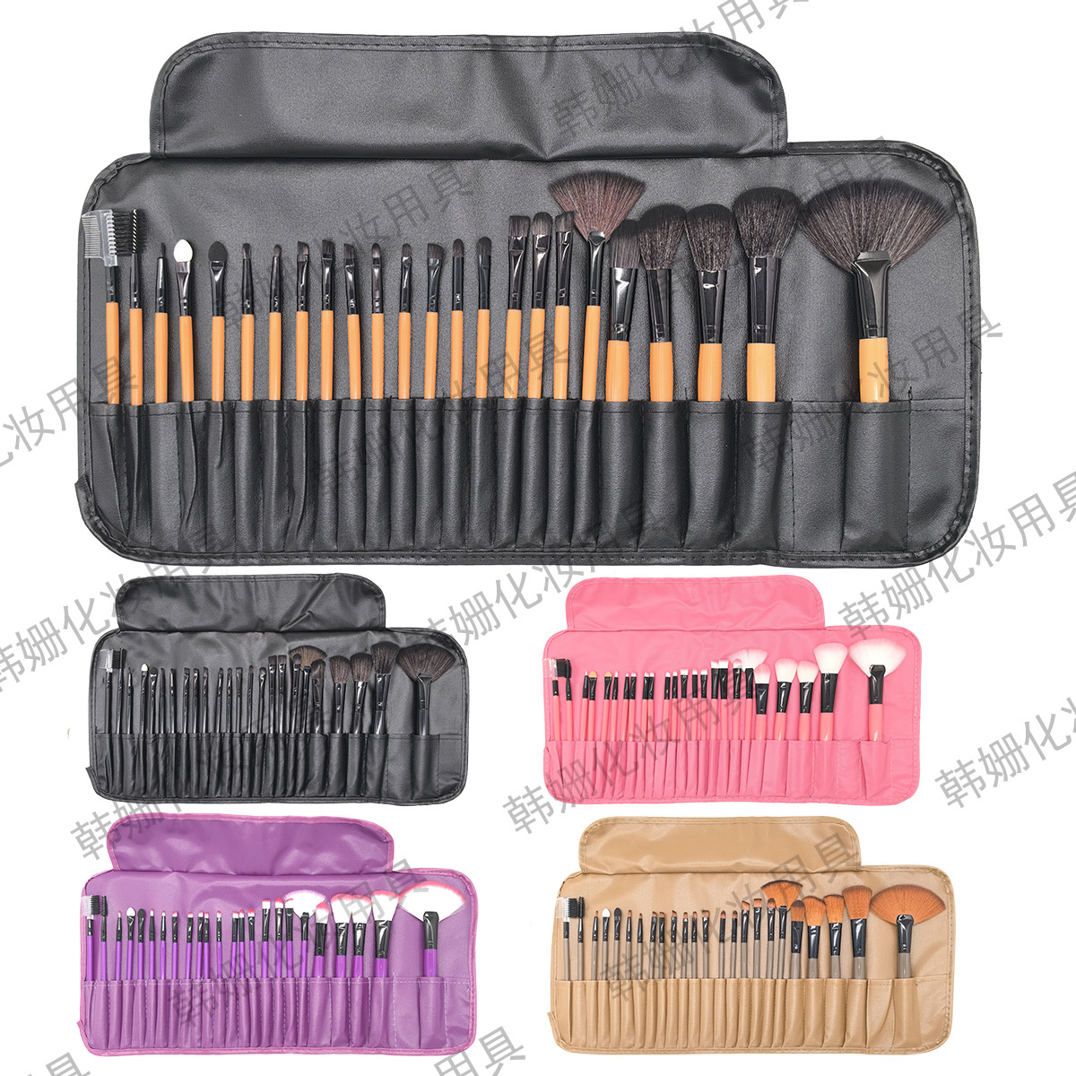 Venta directa al contado de pinceles de maquillaje en stock, juego de brochas de maquillaje de color madera, 24 piezas, bolsa de brochas gratis, herramientas de belleza para maquillaje