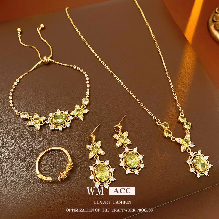 Medieval vintage zircon elíptico conjunto de moda exquisita retro estilo de corte joyas lujosas joyas de alta calidad