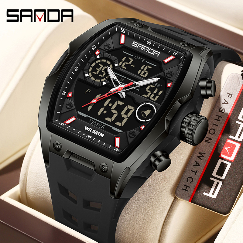 Sanda reloj electrónico reloj deportivo multifuncional en forma de barril de vino reloj despertador de fiesta estudiantil reloj impermeable 6235