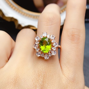 Factory wholesale explosions natural olivine ring S925 silver inlaid main stone 8*10 selling Europe and the United States a generation of hair