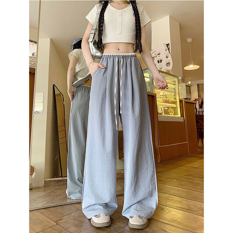 [Exclusive for Southeast Asia] Contrast Ice Silk Wide Leg Pants Women's Summer Thin Texture Straight Casual Pants