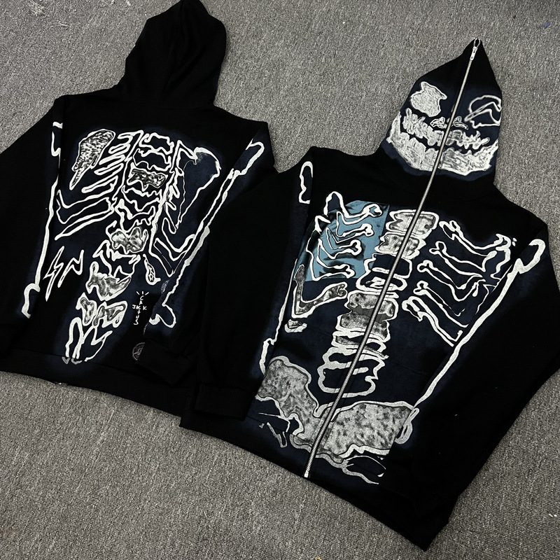 Travis Scott Cactus Jack Limited Skull Skeleton Hooded Sweatshirt Ts Fleece-Lined Cardigan Jacket Winter