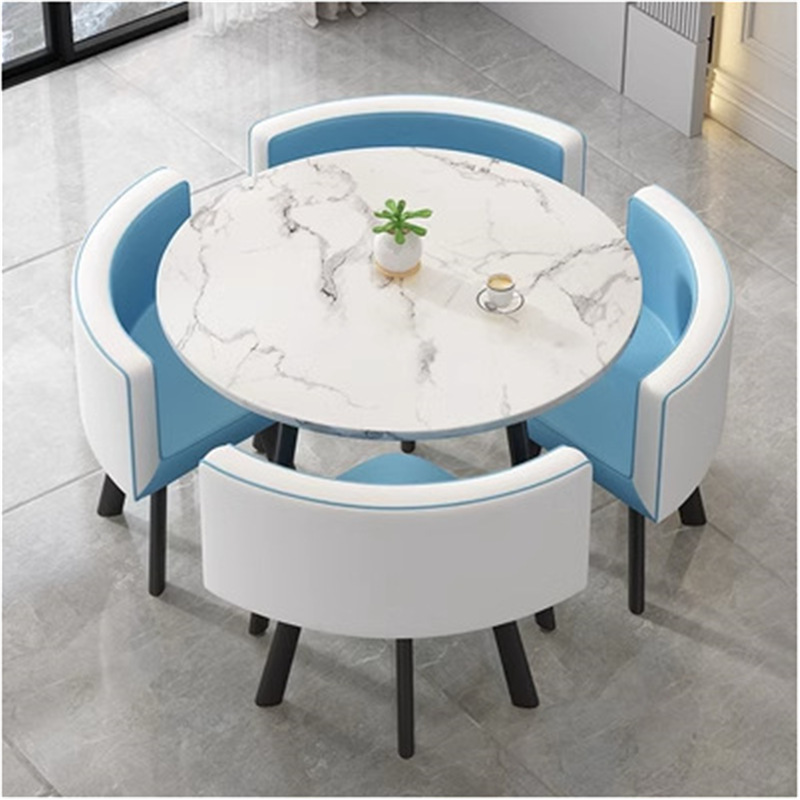 Conjunto de mesa y sillas para recepción, mesa de negociación, mesa y sillas para recepción de tienda, mesa redonda pequeña de oficina, estilo empresarial