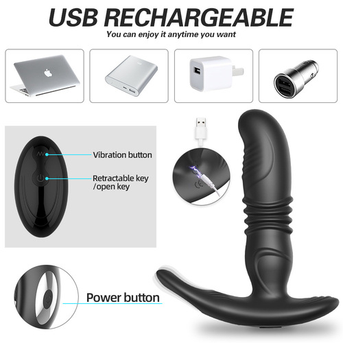 Wireless remote control retractable prostate massager for men, vibrating massage masturbation device for men, adult sex products wholesale
