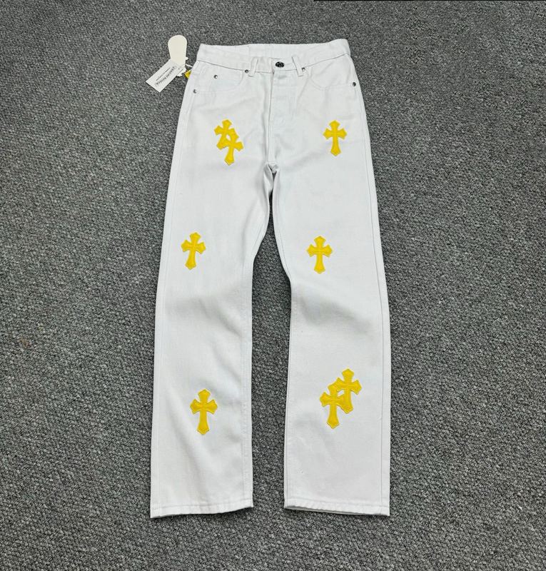 跨境克罗伈 & CH ss25顶级品质男式牛仔裤印花刺绣磨破现货一件代|undefined