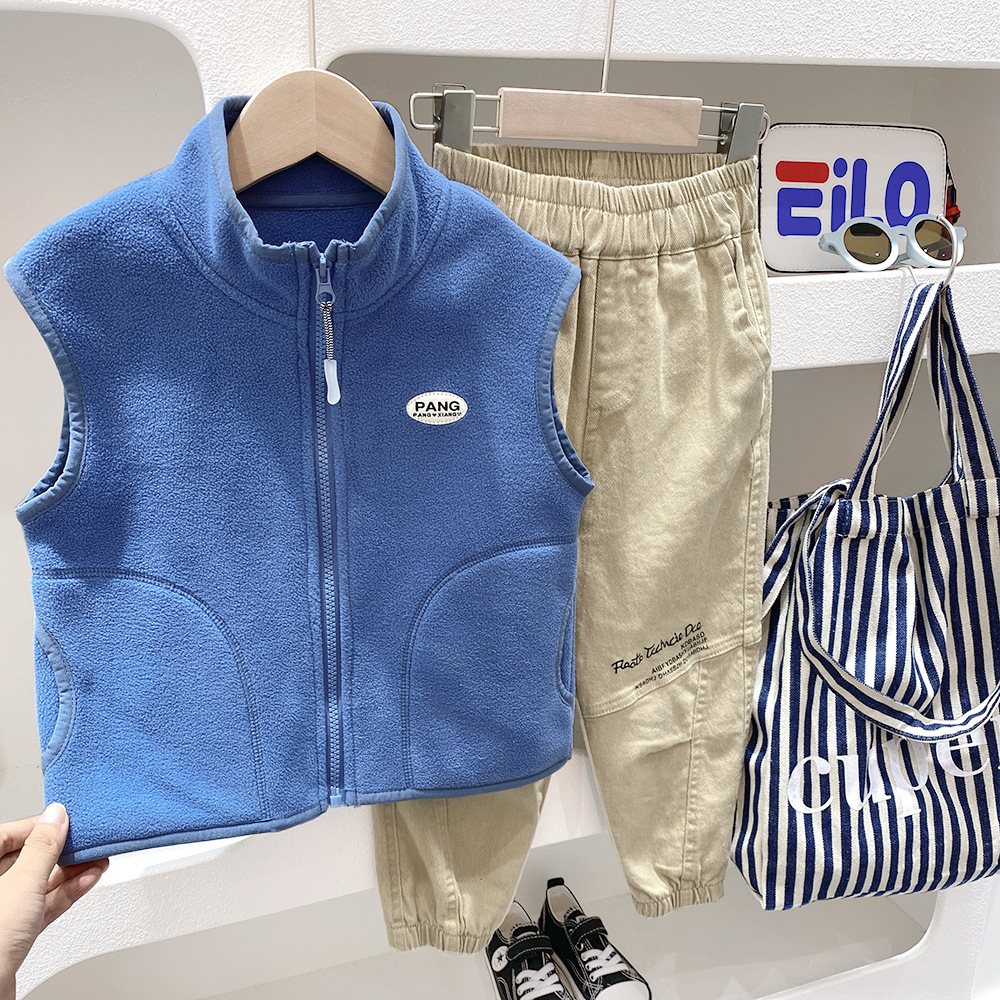 Chaleco DE LOS NIÑOS 2023 otoño nuevos muchachos primavera y otoño estilo coreano polar con capucha chaleco niños desgaste exterior chaleco