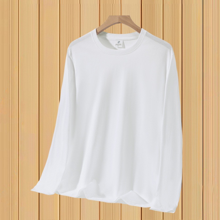 秋季男士时尚百搭纯色内搭长袖T恤男简约圆领宽松基础款打底T恤