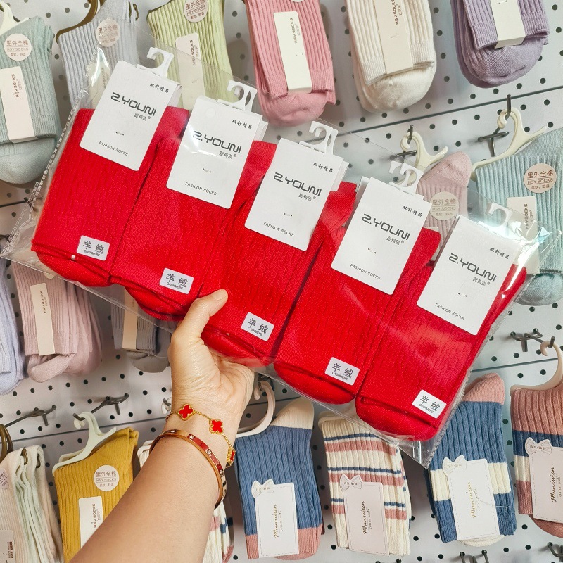 Wool Socks, Red Socks for the Year of Birth, Women's Autumn and Winter Warm Cashmere Mid-Calf Socks, New Year Wedding Couple Socks, Year of the Horse Long Socks