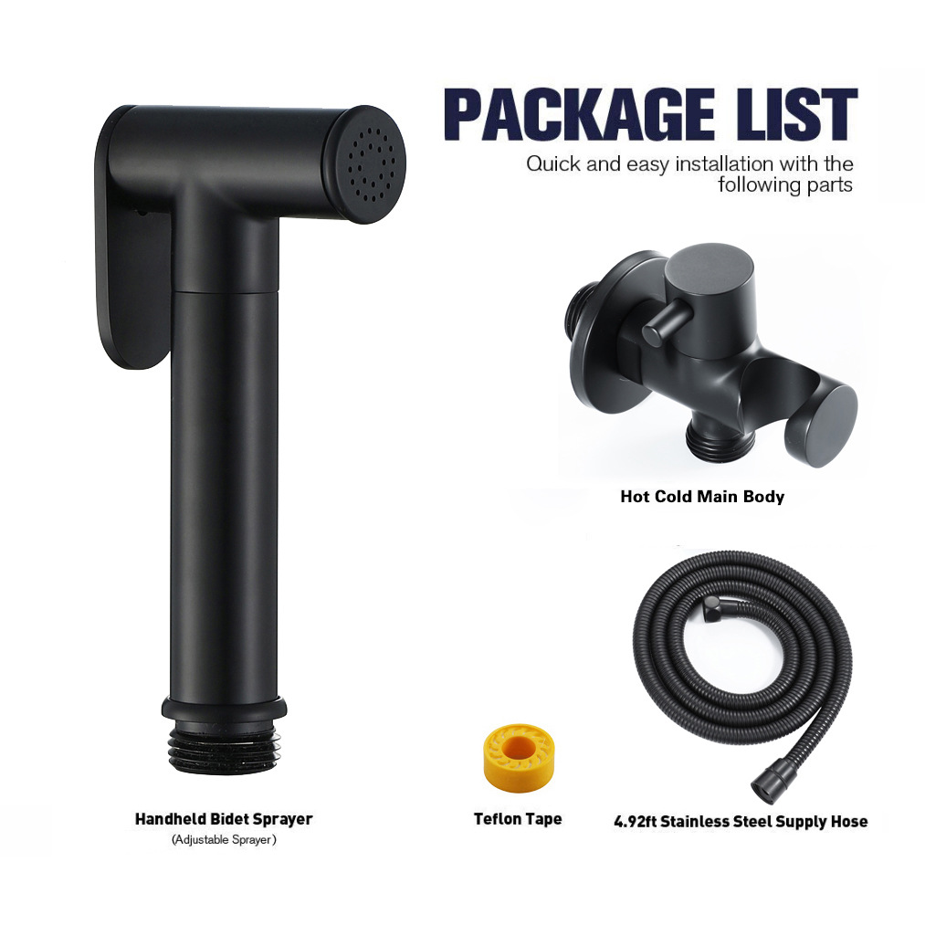 Black bathroom sink, toilet spray gun set, kitchen high-pressure flush, shower head, single Angle valve, hose details Picture
