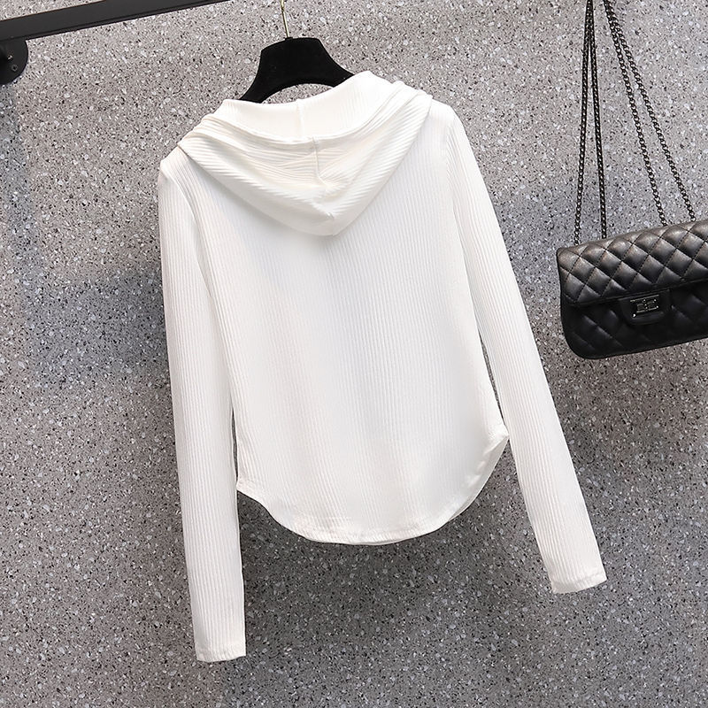 하프 오픈 칼라 지퍼 롱 슬리브 후드 탑 여성용 가을 새 반바지 스웨트 셔츠 플러스 사이즈 통통녀 배꼽 티셔츠