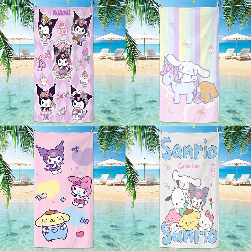 Sanrio beach towel kitty cat children's cartoon pattern printed bath towel seaside microfiber quick-dry swimming towel