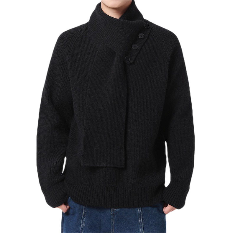 Explosiones transfronterizas de tamaño grande turban desmontable camisa de punto suéter masculino botón de sentido superior otoño invierno fábrica al por mayor