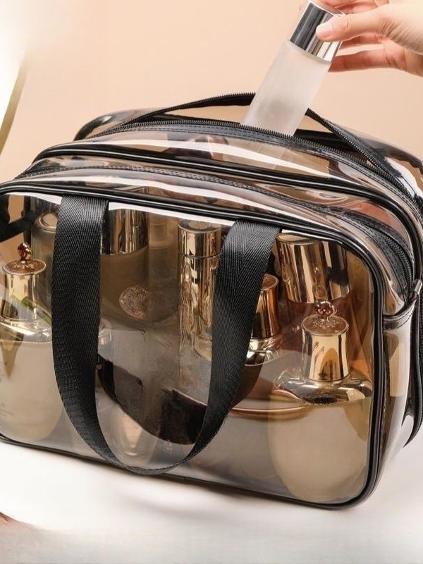 Bolsa de maquillaje de PVC transparente sin logotipo separación seca y húmeda de gran capacidad portátil impermeable almacenamiento de lavado bolsa de almacenamiento de natación image 5