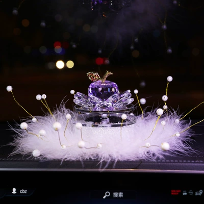 Solar Rotating Crystal Apple Car Lotus Perfumery Seat Ornaments Car Interior Female Elegant Elegant Center Console (Perfplant seat) - choose-diamond-apple-purple-camellia-pearl-pad-perfume