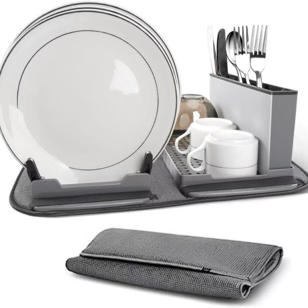 Cuatro en un tazón de cocina estante de agua estante de cocina estante de almacenamiento cuchillo y tenedor estante de almacenamiento estante de absorción de agua almohadilla multifuncional de microfibra