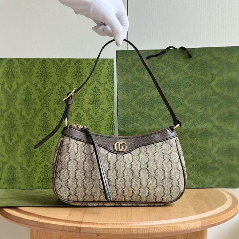 2024 New Trendy Brand Genuine Leather Small Gg Presbyopic Canvas Bag Mahjong Armpit Bag Single Shoulder Crossbody Armpit Bag Fashion