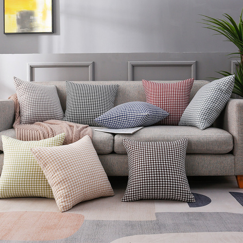 Internet celebrity houndstooth linen pillow case ins style light luxury bedside pillow back cushion car lumbar pillow sofa pillow