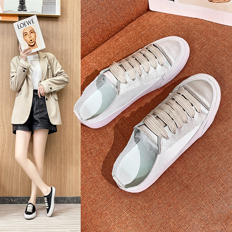 Flat White Shoes for Women, Casual Shoes with Straps, Spring and Summer Slip-On Slippers