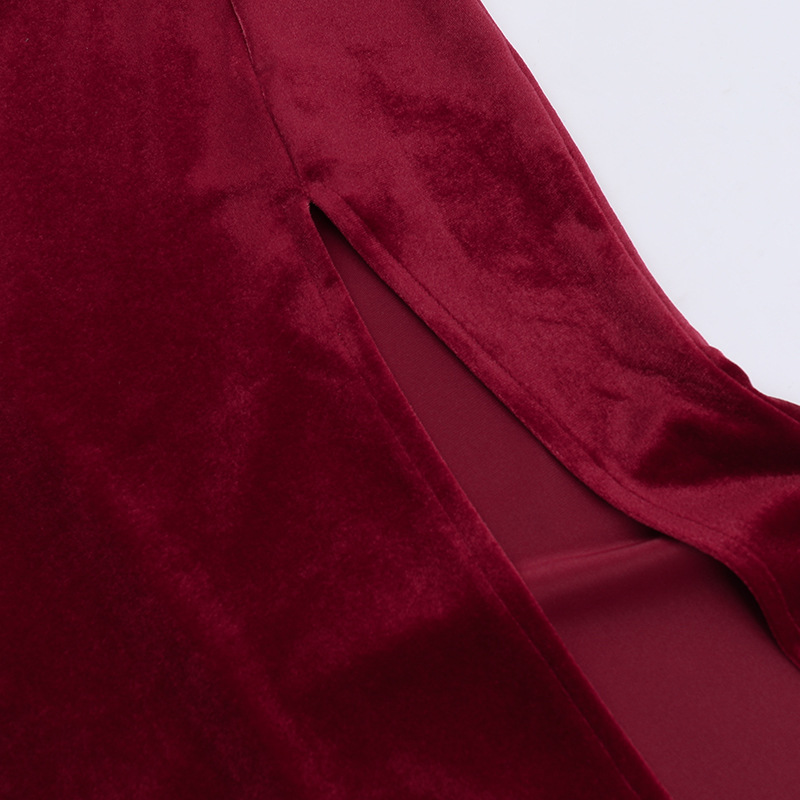 Off Shoulder Sexy High Slit Velvet Dress Women Elegant Dress